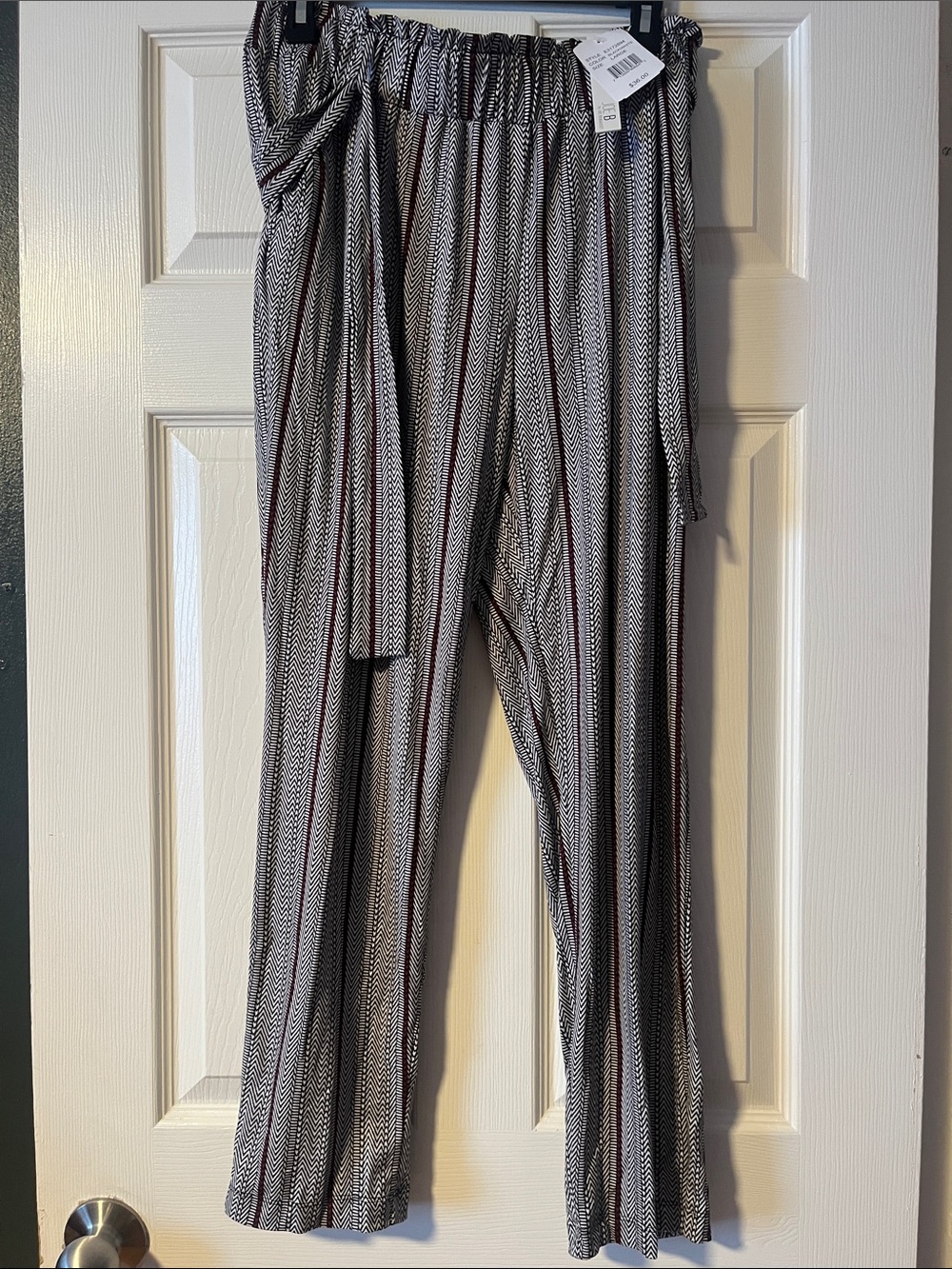 Joe B Striped Straight-Leg Paperbag Pants in Black, White & Red